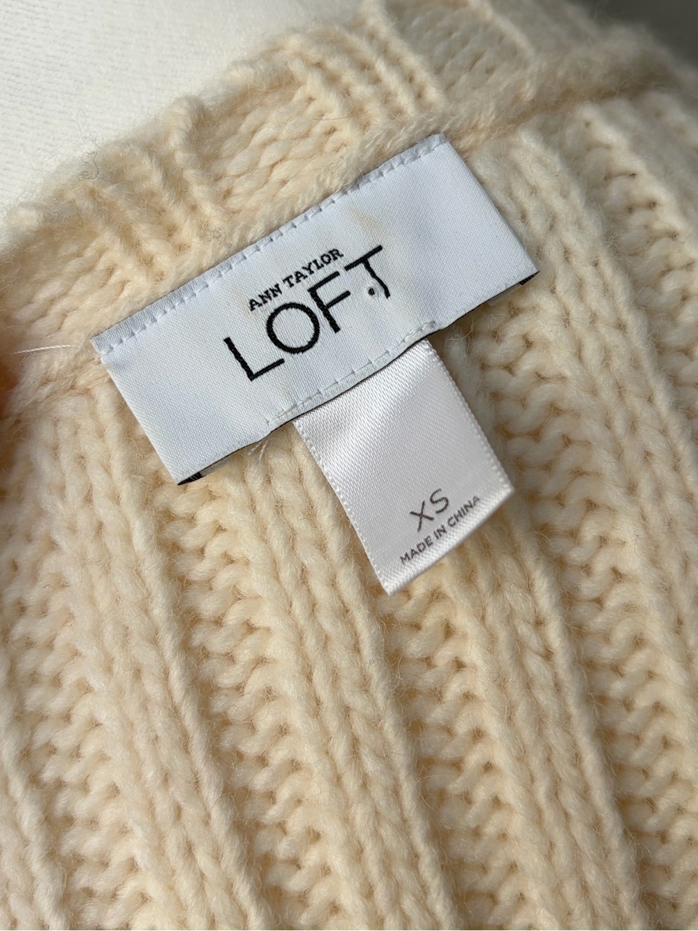 VTG Y2K LOFT Faux Fur Wool Blend Ribbed Cardigan Ivory XS - Picture 2 of 10